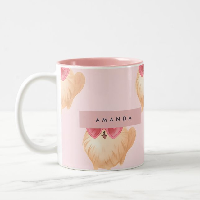 Personalized Persian Cat with Heart Sunglasses Two-Tone Coffee Mug (Left)