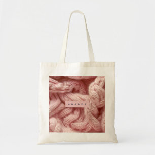 Personalized Personalized Pink Cable Knit Tote Bag