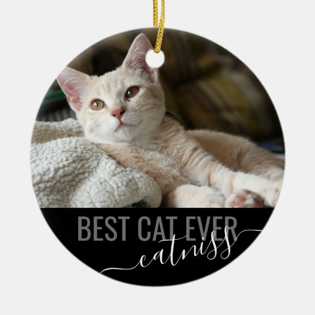 Personalized Pet Best Cat Ever Modern Photo Ceramic Tree Decoration (Front)