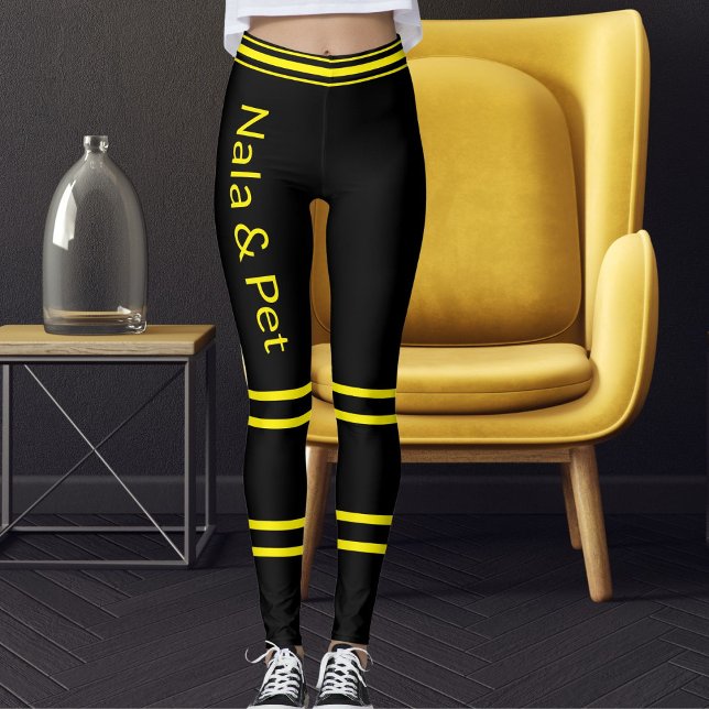 Personalized Pet Cat Mom Name Yellow Black Striped Leggings (Creator Uploaded)