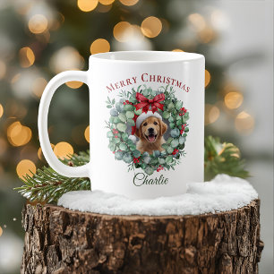 Personalized Pet Christmas Mug with Wreath & Name