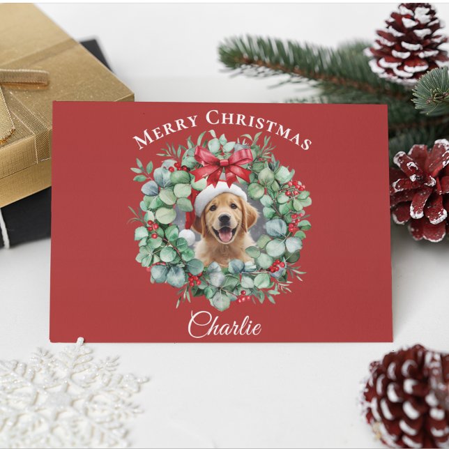 Personalized Pet Christmas with Wreath & Name Postcard (Creator Uploaded)