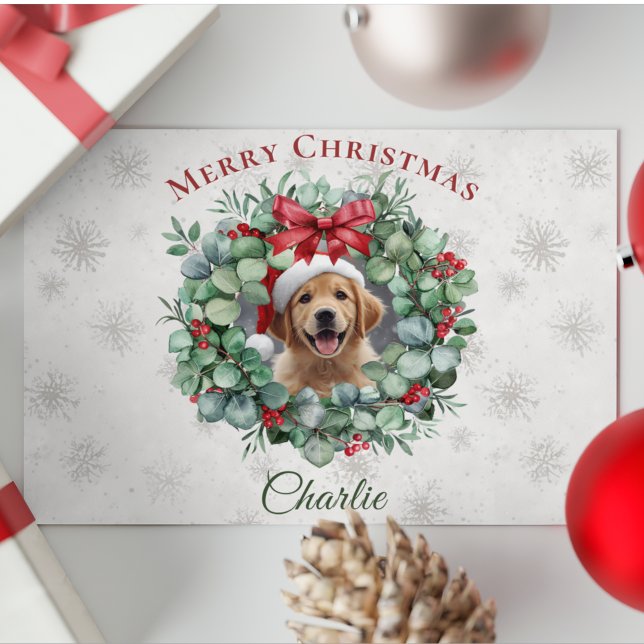Personalized Pet Christmas with Wreath & Name Postcard (Creator Uploaded)