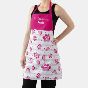 Personalized Pet Groomer Pink Paw Apron