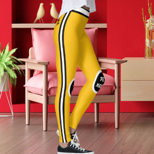 Personalized Pet Mama Yellow Black White Striped Leggings
