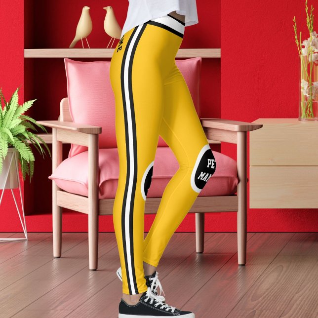 Personalized Pet Mama Yellow Black White Striped Leggings (Creator Uploaded)