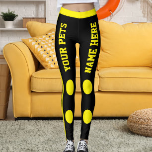 Personalized Pet Mom Stylish Yellow Black Stripes Leggings