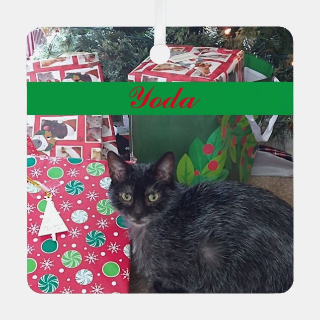 Personalized Pet Photo Green Red Simple Metal Tree Decoration (Front)