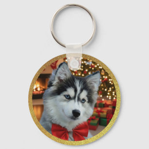 Personalized Pet Photo "Love" Gold Glitter Key Ring