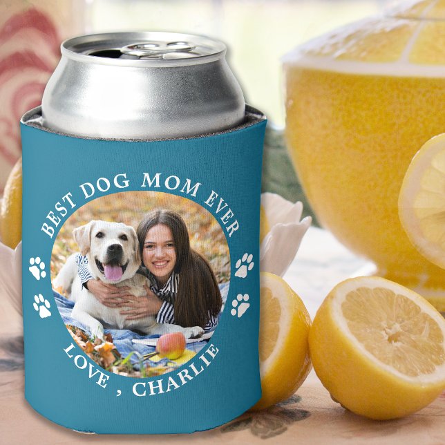 Personalized Pet Photo Trendy Best Dog Mom Ever Can Cooler (Creator Uploaded)