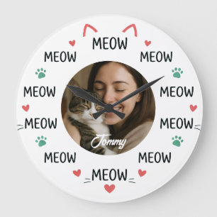 Personalized Pet Photo Wall Clock with 'MEOW' 