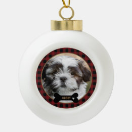 Personalized Pet  Red Plaid Christmas Ceramic Ball Christmas Ornament