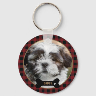 Personalized Pet Red Plaid photo Key Ring