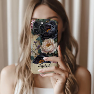 Personalized Phone Case Dark Purple Peonies