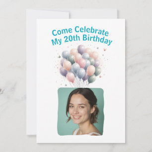 Personalized Photo 20th Birthday Balloons Invitati Invitation