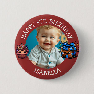 Personalized Photo, Age and Name Birthday 6 Cm Round Badge
