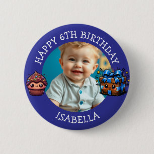 Personalized Photo, Age and Name Birthday 6 Cm Round Badge