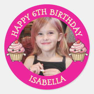 Personalized Photo, Age and Name Birthday   Classic Round Sticker