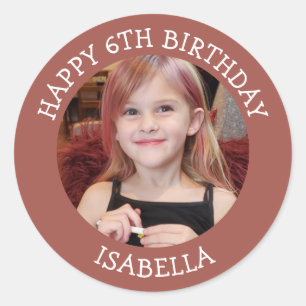 Personalized Photo, Age and Name Birthday   Classic Round Sticker