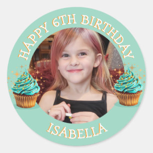 Personalized Photo, Age and Name Birthday Classic Round Sticker