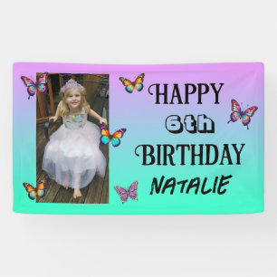 Personalized Photo and Age Butterfly Birthday Banner