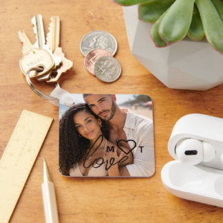Personalized Photo and Monogram Text Photo Collage Key Ring