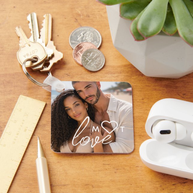 Personalized Photo and Monogram Text Photo Collage Key Ring (Desk)