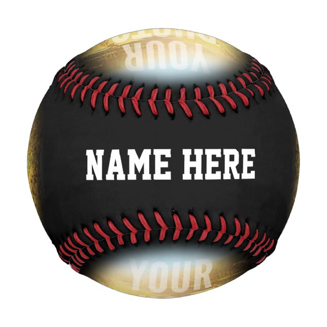 PERSONALIZED Photo And Name Black Circle Baseball (Front)