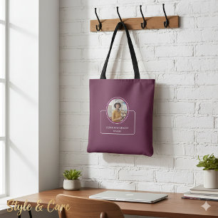 Personalized Photo and Name with Title Burgundy Tote Bag