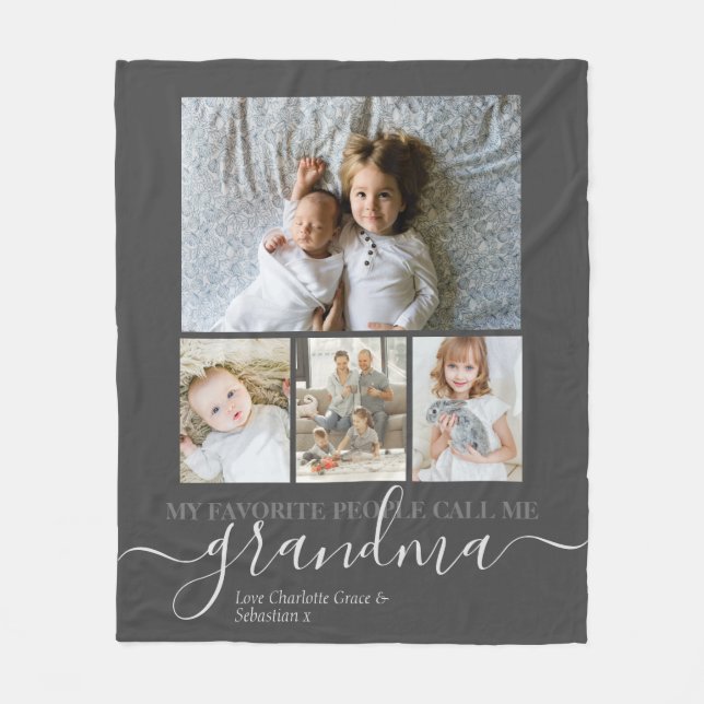 Personalized Photo and Text Photo Collage Fleece Blanket (Front)