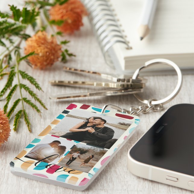 Personalized Photo and Text Photo Collage  Key Ring (Front Right)