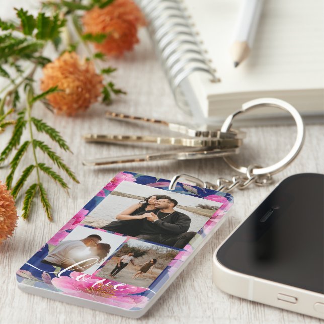 Personalized Photo and Text Photo Collage  Key Ring (Front Right)