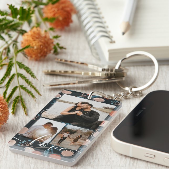 Personalized Photo and Text Photo Collage  Key Ring (Front Right)