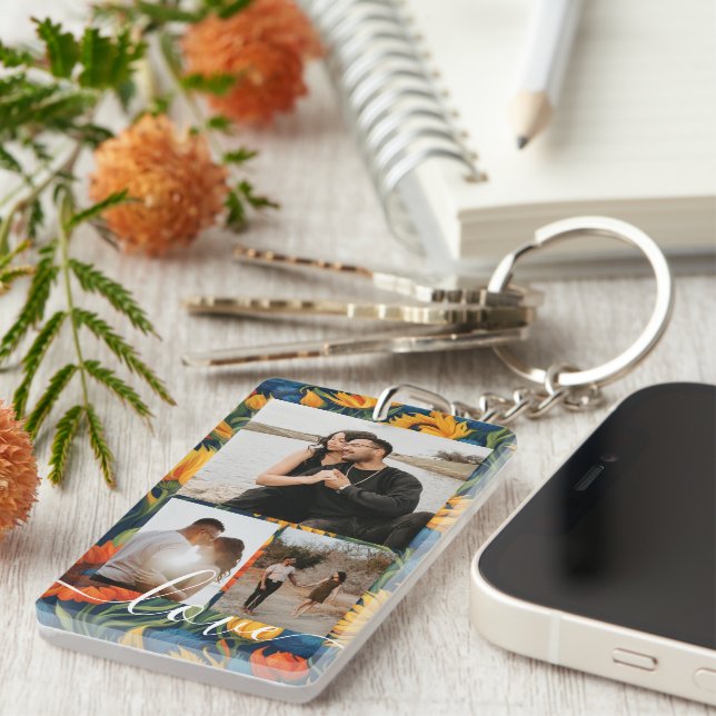 Personalized Photo and Text Photo Collage  Key Ring (Front Right)