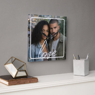 Personalized Photo and Text Photo Collage Square Wall Clock