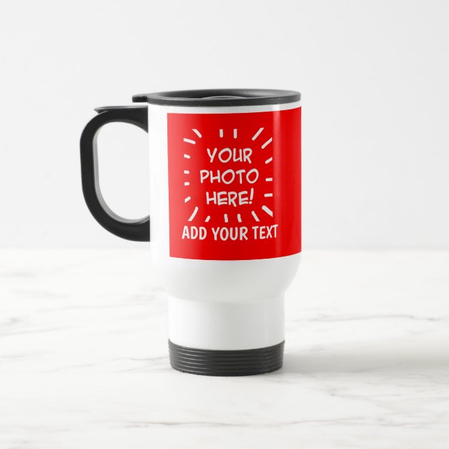 Personalized photo and text Red Travel Mug (Left)