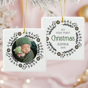 Personalized Photo Baby First Christmas Nordic Ceramic Ornament