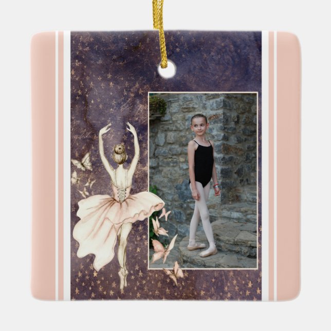 Personalized Photo Ballerina, Butterfly Christmas  Ceramic Ornament (Front)
