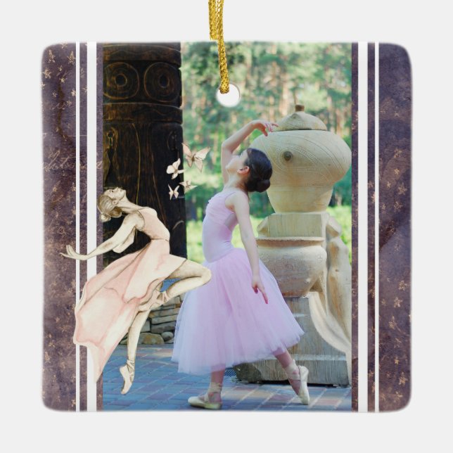 Personalized Photo Ballerina, Butterfly Christmas  Ceramic Ornament (Front)