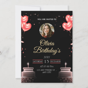 Personalized Photo Birthday Invitation with Hearts