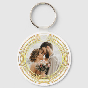 Personalized Photo Chic White Gold Wedding Minimal Key Ring