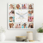 Personalized Photo Collage Besties Gold White Square Wall Clock<br><div class="desc">Make this trendy elegant white and gold photo collage wall clock unique with 12 of your favorite photos with your best friend(s). The design also features modern handwritten "Besties" script,  your names and the date you met.</div>