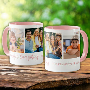 Personalized Photo Collage Family Name Quote Pink Mug