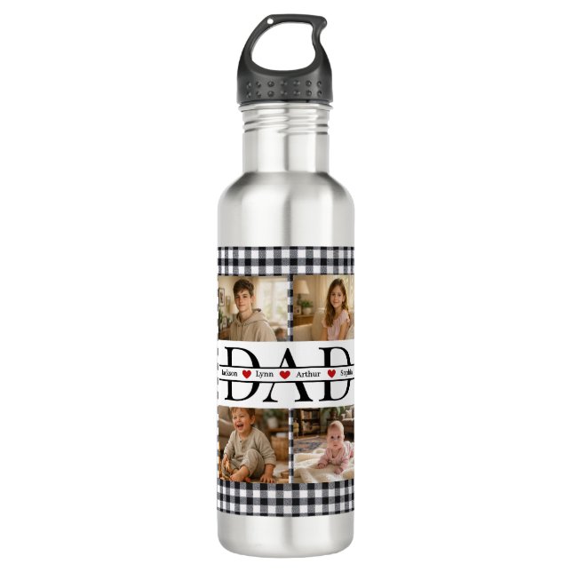 Personalized Photo Collage & Kids' Names "DAD" 710 Ml Water Bottle (Front)