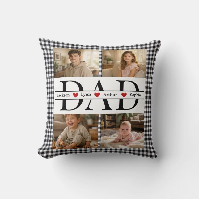 Personalized Photo Collage & Kids' Names "DAD" Cushion (Front)