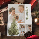 Personalized Photo Collage Whimsical Christmas  Holiday Card<br><div class="desc">This modern whimsical christmas holiday card,  featuring 4 of your favorite photographs,  a watercolor cristmas tree,  template text  in a fun script font,  and then personalized with your family name. Font styles,  sizes and background color can be changed by clicking on the customize further link after personalizing.</div>