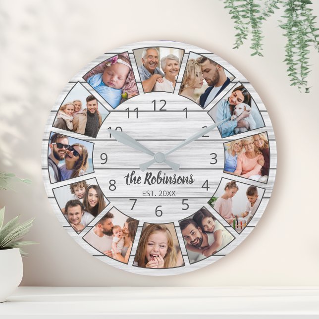 Personalized Photo Collage White Wood Family Round Clock (Creator Uploaded)