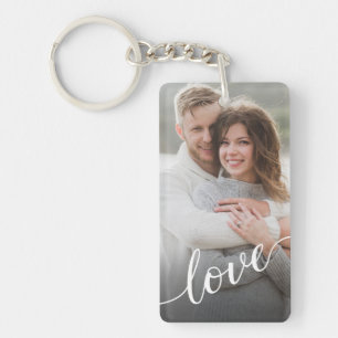 Personalized Photo Couple Love Script Key Ring