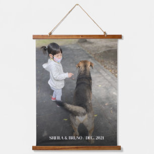 Personalized Photo Custom Text Wood-Topped Hanging Tapestry