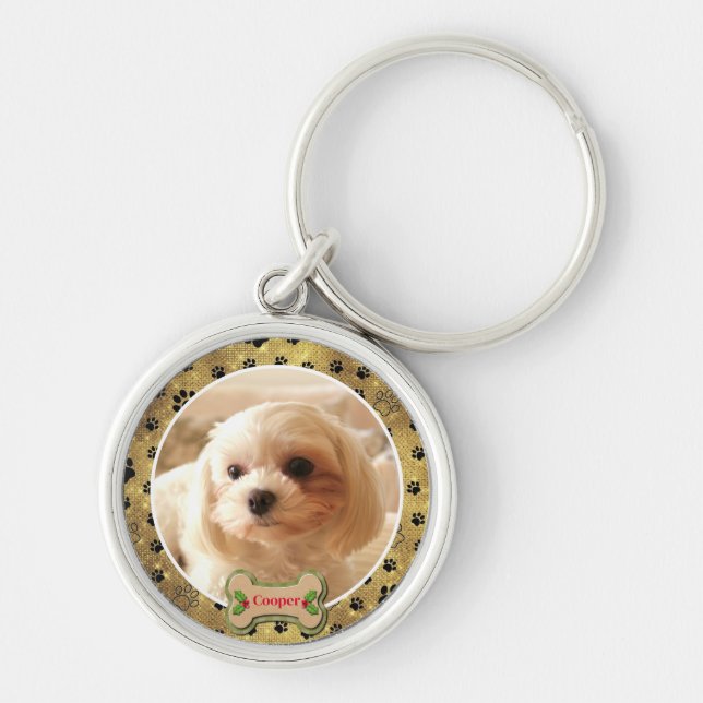 Personalized Photo Dog - Paw Print Design Key Ring (Front)